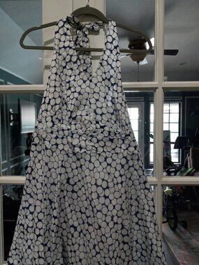 Blue and White polka dots Halter Dress 16w